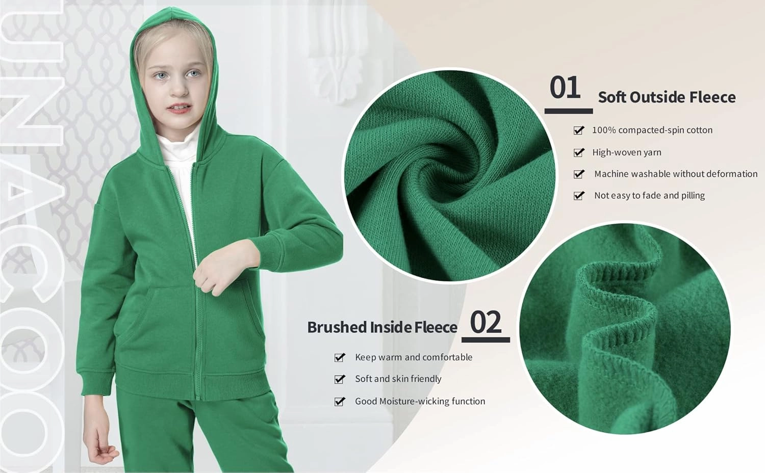 UNACOO Girls Boys Zip Up Hoodie Soft Fleece Sweatshirt Kids Hoodies for Toddler Zipper hoodie Jacket (Age 3-12 Years)