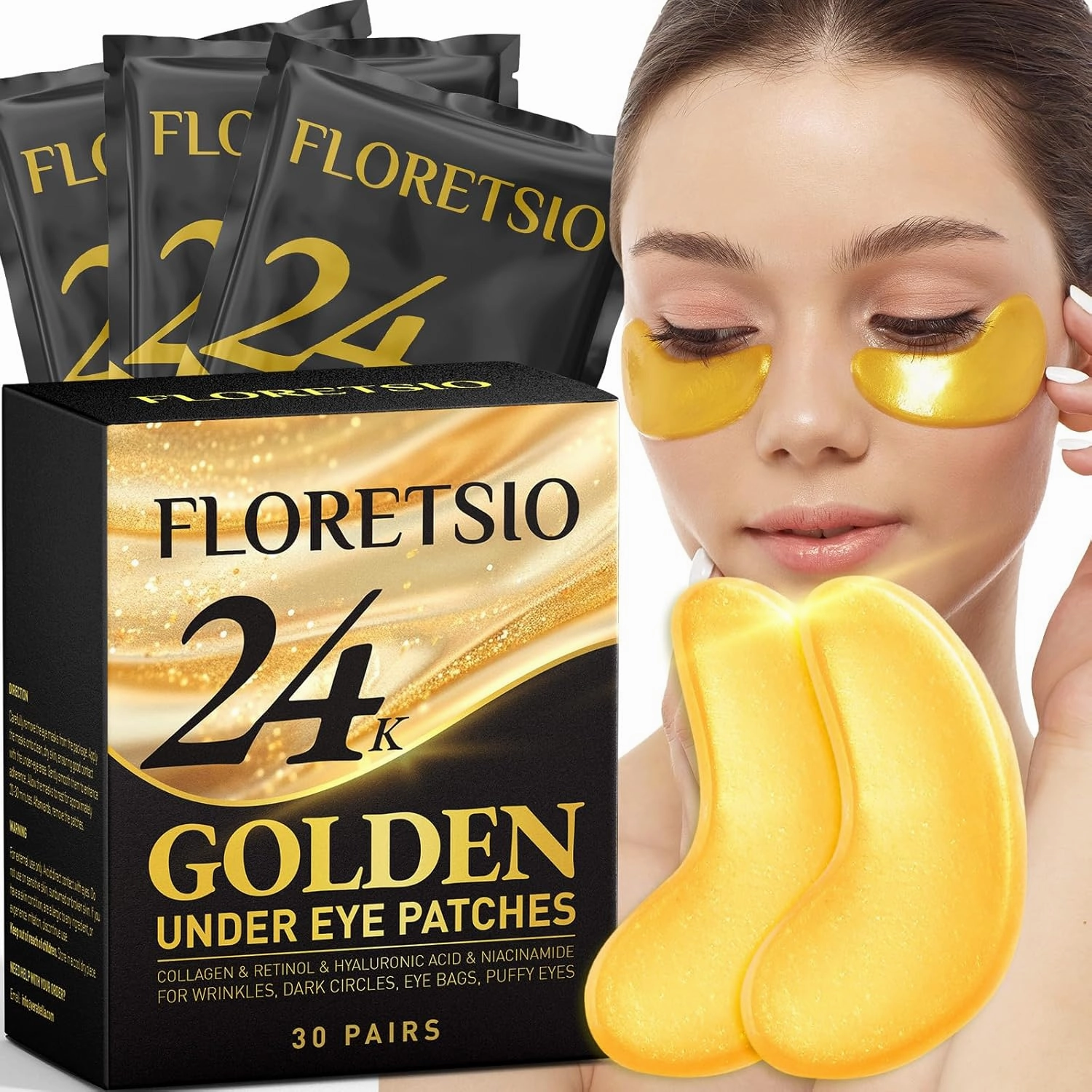 Under Eye Patches for Dark Circles 24K Gold Collagen Eye Mask for Puffy Eyes - Reduce Wrinkles and Eye Bags, Anti-Aging Retinol Hydrating Gel Eye Pads Skincare Eye Treatment Products