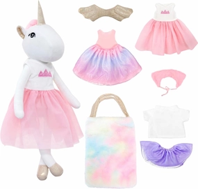 Unicorns Doll Stuffed Animal Toys for Girls - Soft Unicorns Toys - 8 Pieces with Wings, Shawl, Dresses & Tote Bag - Birthday Gift for Girls 3-7