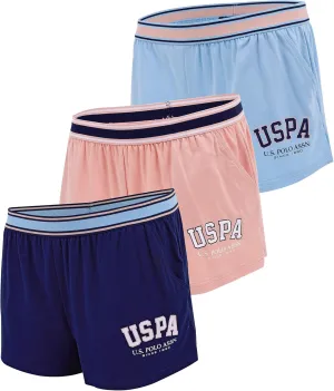 U.S. Polo Assn. Womens 3 Pack Elastic Waistband Pajama Sleep Shorts-Lounge