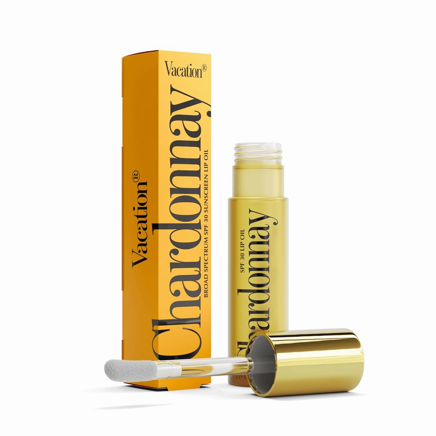 Vacation Chardonnay Lip Oil SPF 30, Sunscreen for Lips, Hydrating, Caramel Vanilla Flavored Lip Gloss, Clear Plumper, Non-Sticky Lip Balm, Vegan, 0.2 Fl. Oz. (Pack of 2)