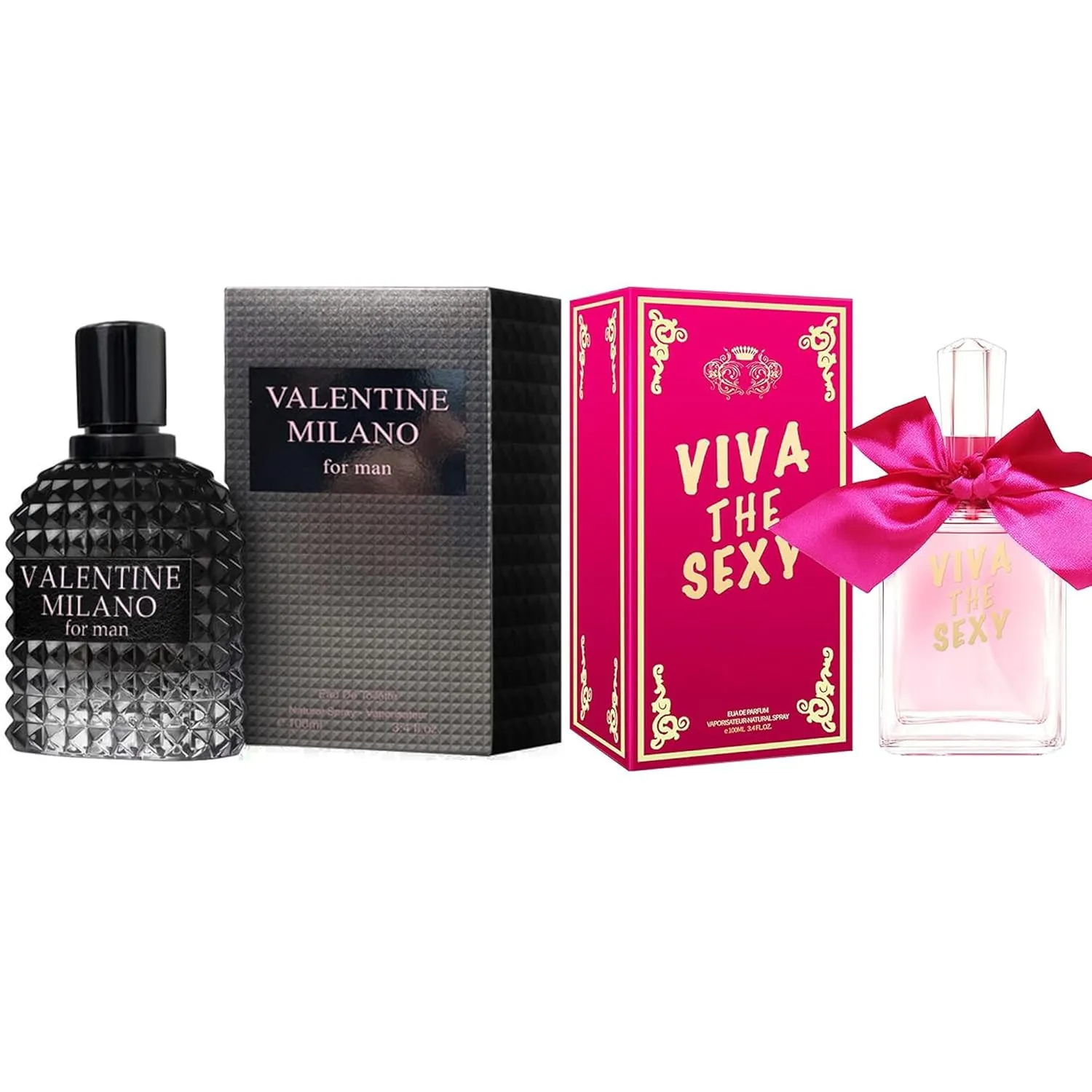 Valentine Milano/Viva The Sexy Couple Set Perfume for Women/Men Eau De Parfum-Amber Floral Jasmine,Bourbon Vanilla&Woods Oriental-Floral Women/Men Cologne with 100ml for Best Gift