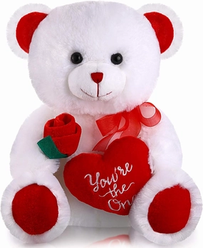 Valentine Bear Dog Plush Stuffed Animals Gift 10 Inch Cute Plush Animals Heart Holding Soft Stuffed Toy for Valentine, Mother's Day, Wedding, Anniversary, Birthday(White Bear)