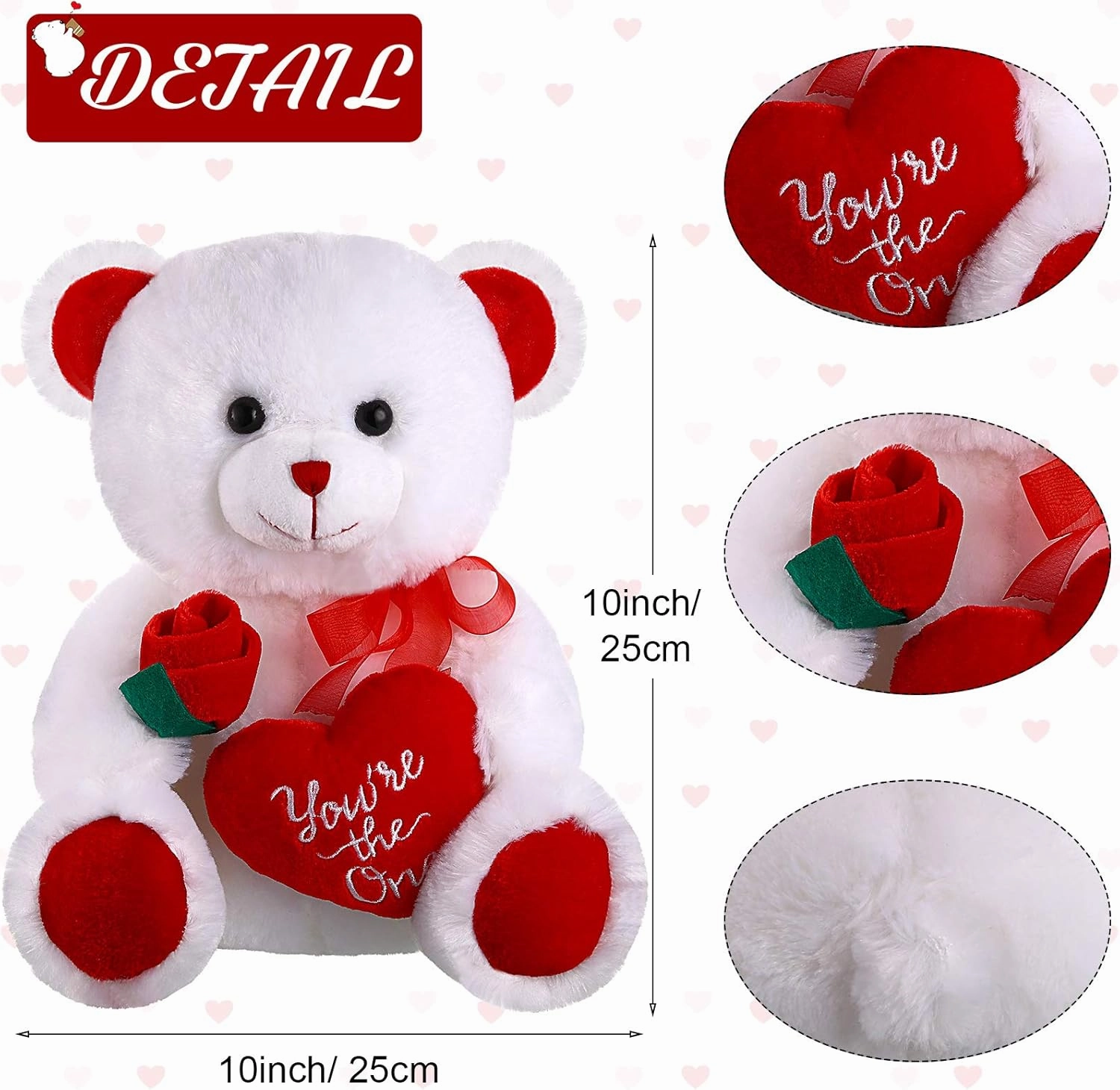 Valentine Bear Dog Plush Stuffed Animals Gift 10 Inch Cute Plush Animals Heart Holding Soft Stuffed Toy for Valentine, Mother's Day, Wedding, Anniversary, Birthday(White Bear)