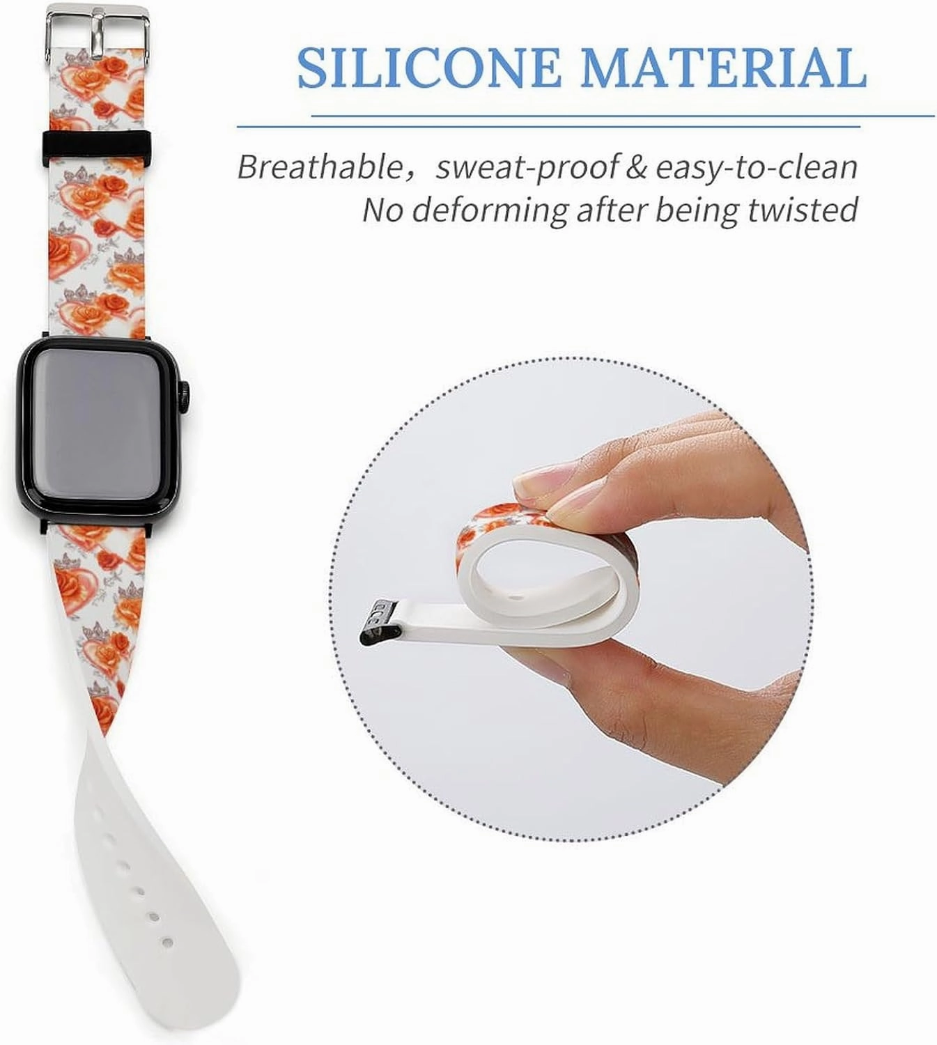 Valentine's Rose Heart Adjustable Silicone Watchband Compatible with IWatch Classic Soft Sports Watch Strap for Men Women