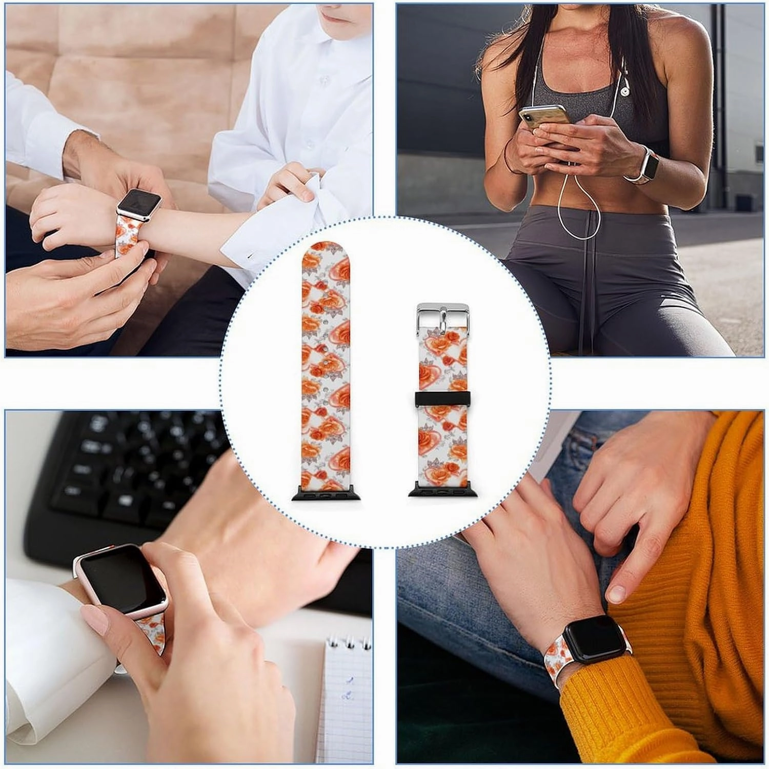 Valentine's Rose Heart Adjustable Silicone Watchband Compatible with IWatch Classic Soft Sports Watch Strap for Men Women