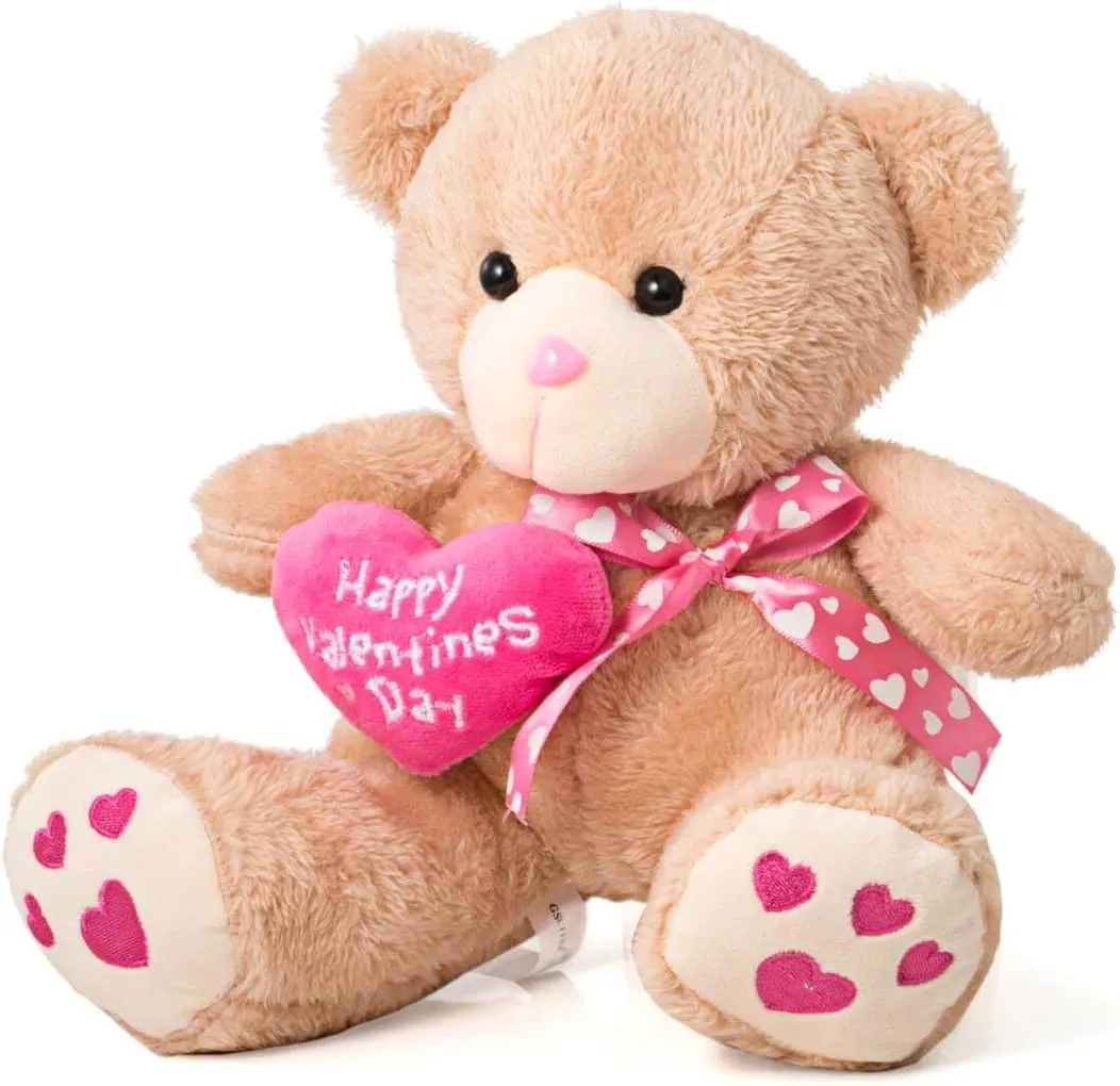 Valentine's Stuffed Animal, 11 Inch Stuffed Animal Dog, Ideal for Valentine's Day Gifts for Friend (Bear with Pink Heart)