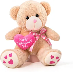 Valentine's Stuffed Animal, 11 Inch Stuffed Animal Dog, Ideal for Valentine's Day Gifts for Friend (Bear with Pink Heart)