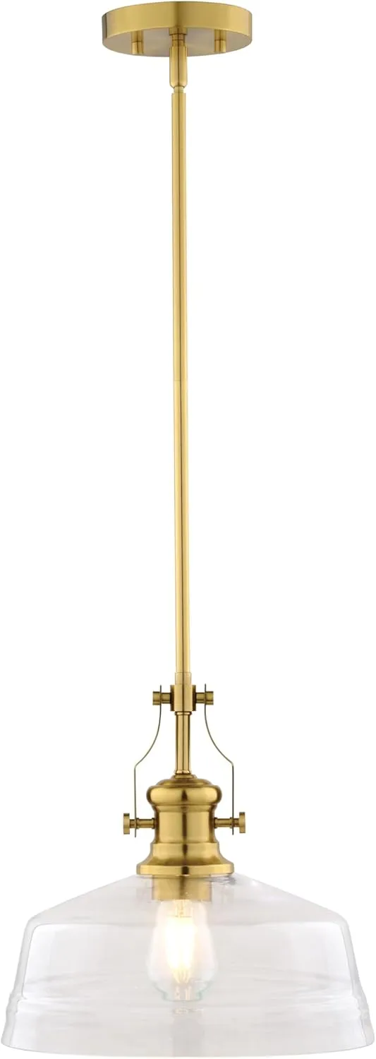 VAXCEL Beloit 1-Light Brushed Gold Farmhouse Pendant Light, Clear Seeded Glass Shade, Adjustable Height, Kitchen Islands, Dining Rooms, or Living Spaces, LED Compatible, Dimmable, Sloped Ceiling