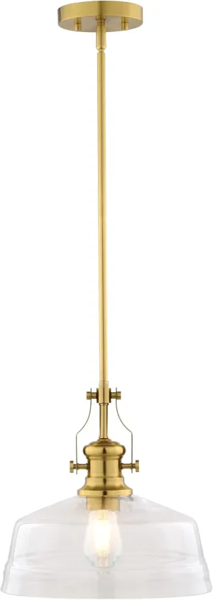 VAXCEL Beloit 1-Light Brushed Gold Farmhouse Pendant Light, Clear Seeded Glass Shade, Adjustable Height, Kitchen Islands, Dining Rooms, or Living Spaces, LED Compatible, Dimmable, Sloped Ceiling