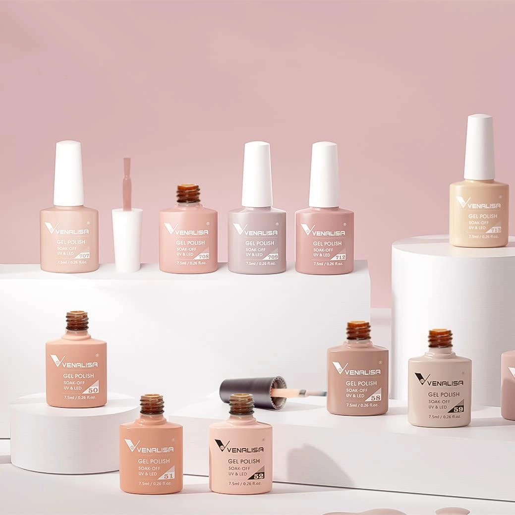 VENALISA Gel Nail Polish Set - 12 Pcs 7.5ml Nude Light Pink All Seasons Skin Tones Neutral Pink Brown Gel Polish Kit, Soak Off UV LED Gel Polish Set Nail Art Salon Manicure DIY Gifts
