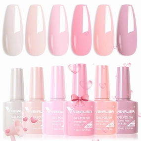 VENALISA Hema-Free Pink Gel Nail Polish Set- 6 Colors Popular Nude Pink Gel Polish Kit, Soak Off LED Nail Lamp Light Pink Gel Manicure Kit DIY at Home Salon Gifts for Women Girls