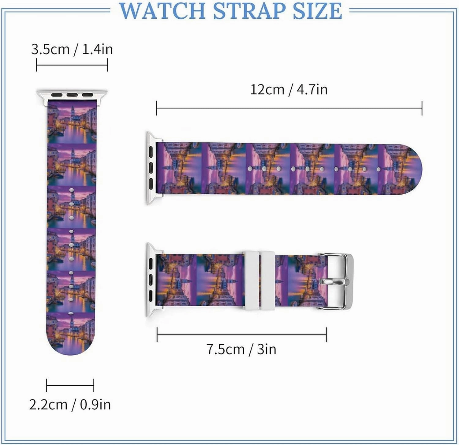 Venice Italy Night Adjustable Silicone Watchband Compatible with IWatch Classic Soft Sports Watch Strap for Men Women