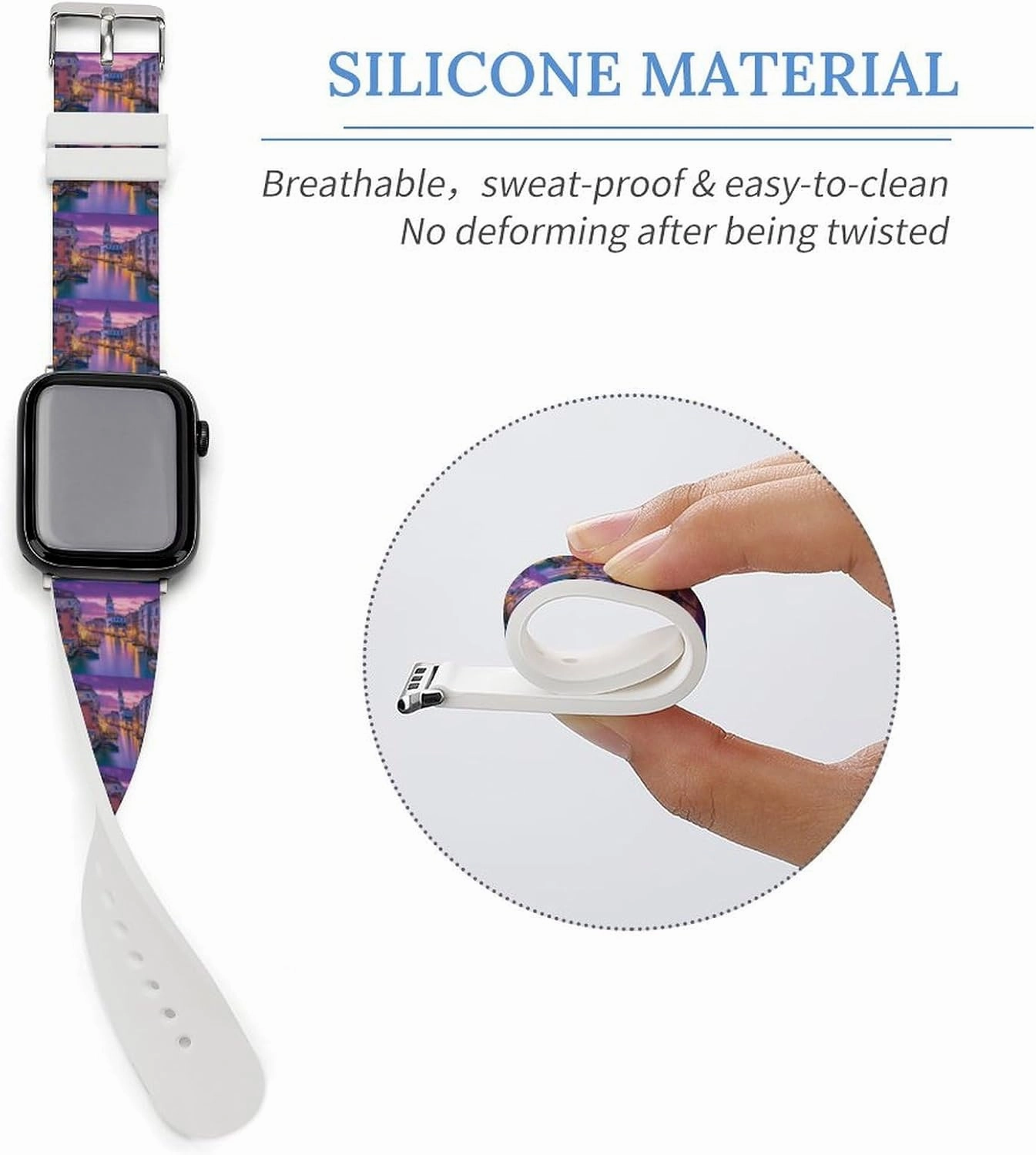 Venice Italy Night Adjustable Silicone Watchband Compatible with IWatch Classic Soft Sports Watch Strap for Men Women