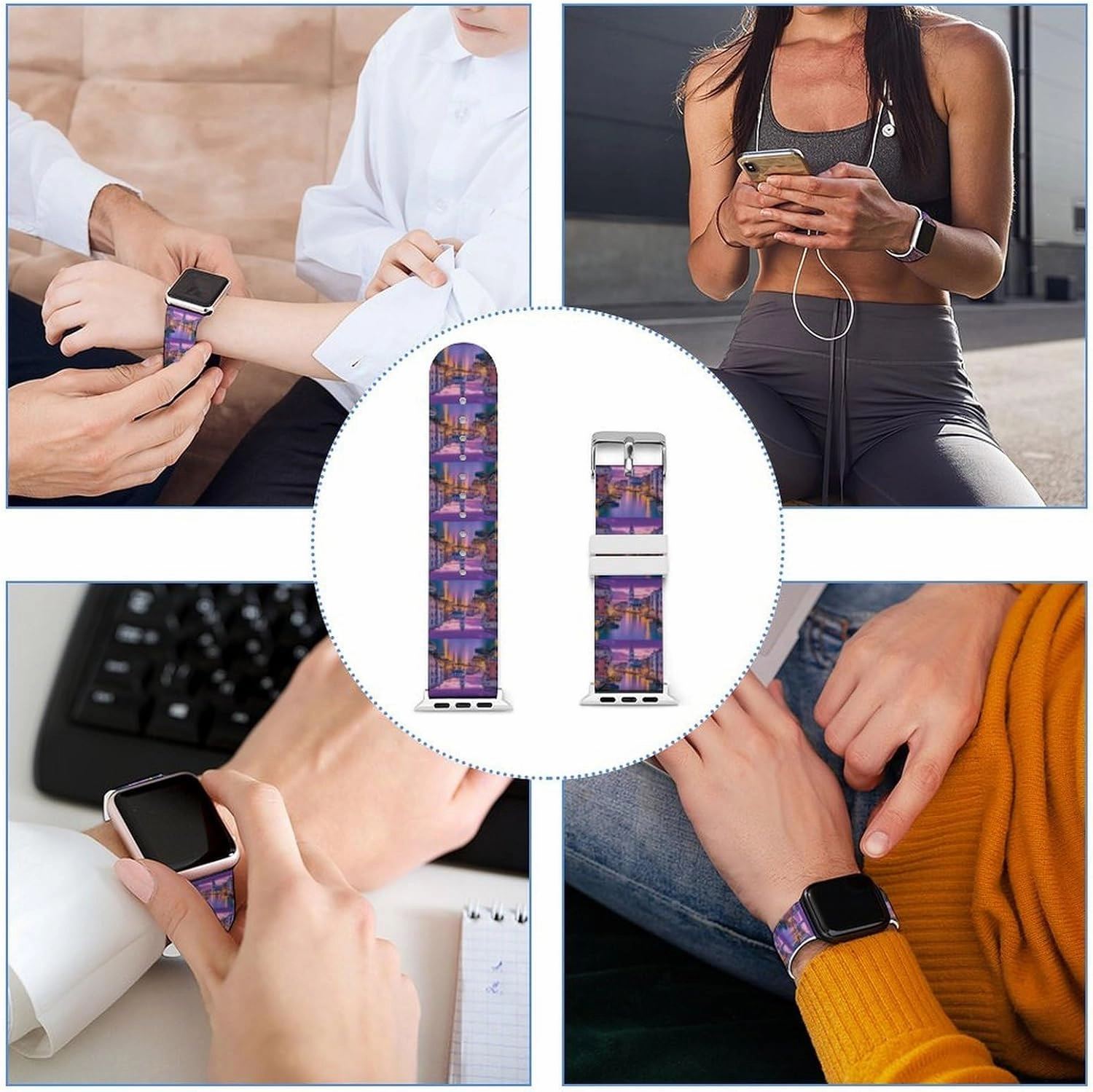 Venice Italy Night Adjustable Silicone Watchband Compatible with IWatch Classic Soft Sports Watch Strap for Men Women