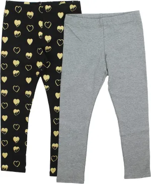 VigossGirls 2 Pack Soft Cotton Leggings (5/6, Grey/Black-Gold Hearts)