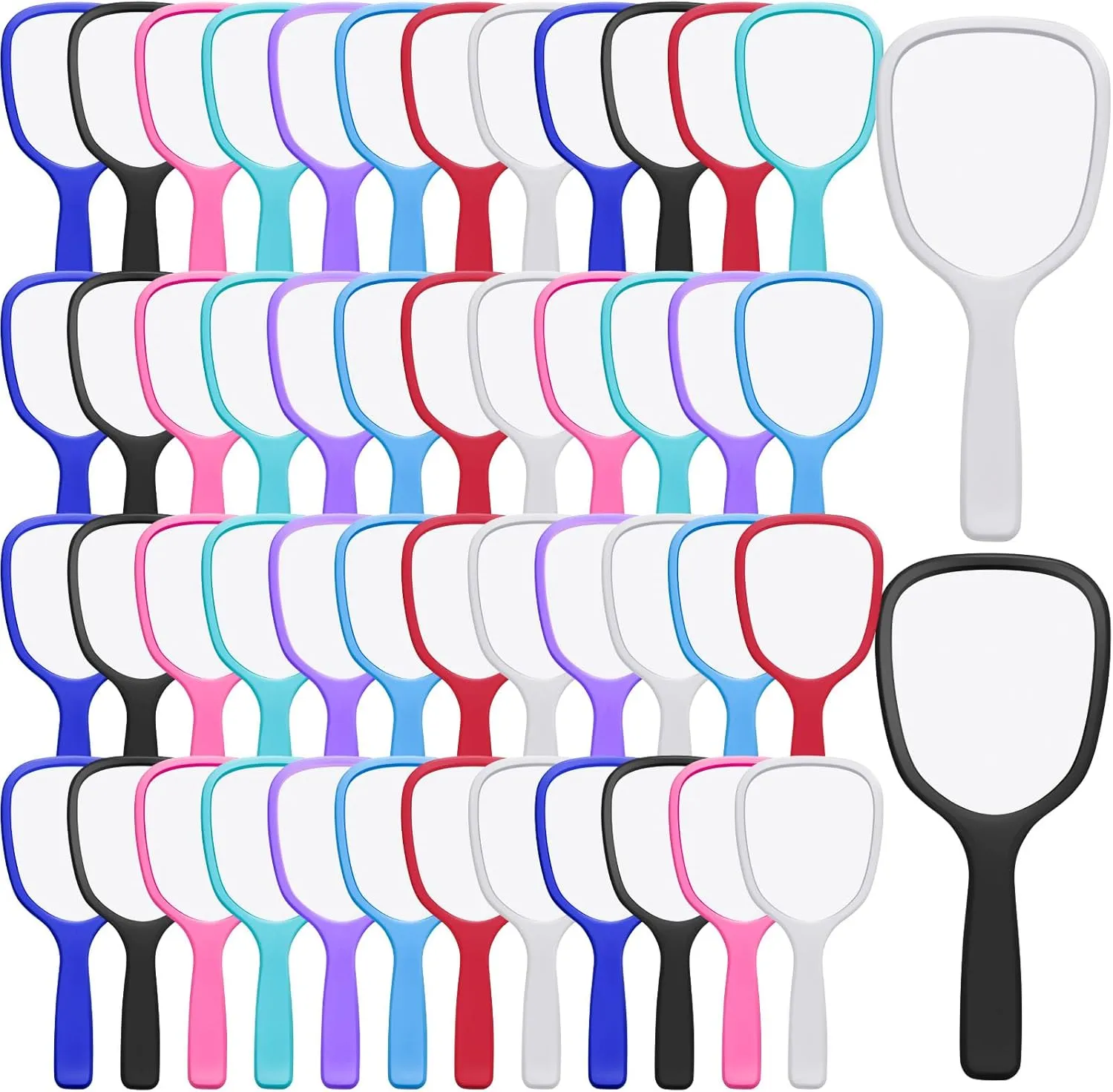 Vinsot 50 Pcs Handheld Mirror Bulk Hand Mirrors with Handle Plastic Compact Travel Cosmetic Makeup Tools for Home Travel Camping, 7.09 x 3.15 Inches (8 Colors)