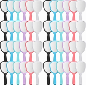 Vinsot 50 Pcs Handheld Mirror Bulk Hand Mirrors with Handle Plastic Compact Travel Cosmetic Makeup Tools for Home Travel Camping, 7.09 x 3.15 Inches (6 Colors)