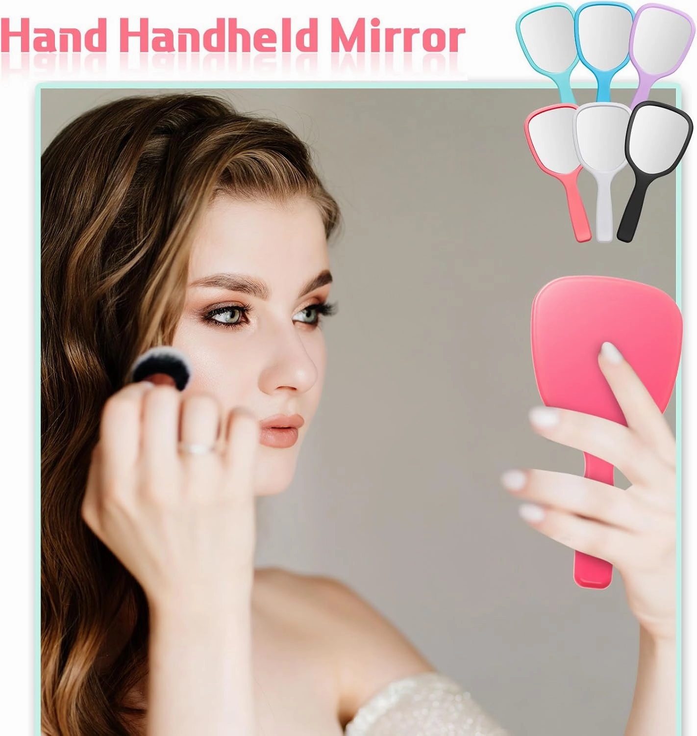 Vinsot 50 Pcs Handheld Mirror Bulk Hand Mirrors with Handle Plastic Compact Travel Cosmetic Makeup Tools for Home Travel Camping, 7.09 x 3.15 Inches (6 Colors)