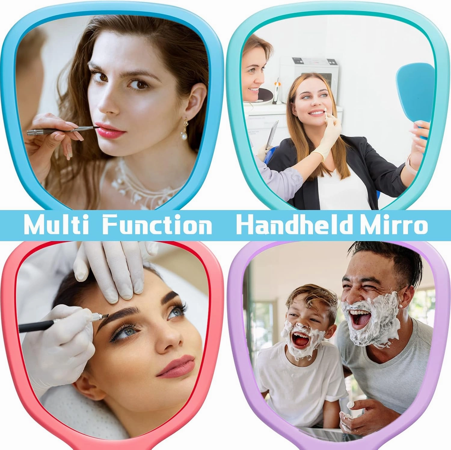 Vinsot 50 Pcs Handheld Mirror Bulk Hand Mirrors with Handle Plastic Compact Travel Cosmetic Makeup Tools for Home Travel Camping, 7.09 x 3.15 Inches (6 Colors)