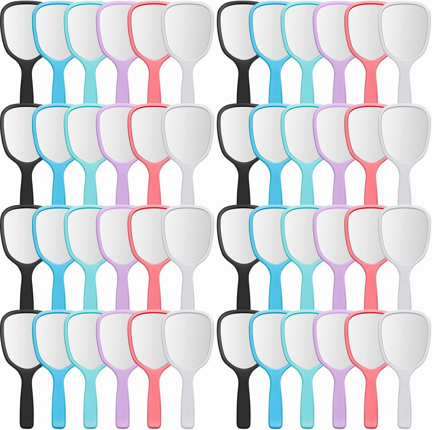 Vinsot 50 Pcs Handheld Mirror Bulk Hand Mirrors with Handle Plastic Compact Travel Cosmetic Makeup Tools for Home Travel Camping, 7.09 x 3.15 Inches (6 Colors)