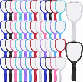 Vinsot 50 Pcs Handheld Mirror Bulk Hand Mirrors with Handle Plastic Compact Travel Cosmetic Makeup Tools for Home Travel Camping, 7.09 x 3.15 Inches (8 Colors)