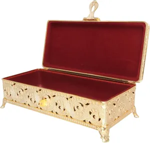 Vintage Metal Jewelry Box, Exquisite Patterns Protection Prevents Fading Large Capacity Soft Velvet Rectangular Jewelry Box for Necklace for Earrings (Gold)