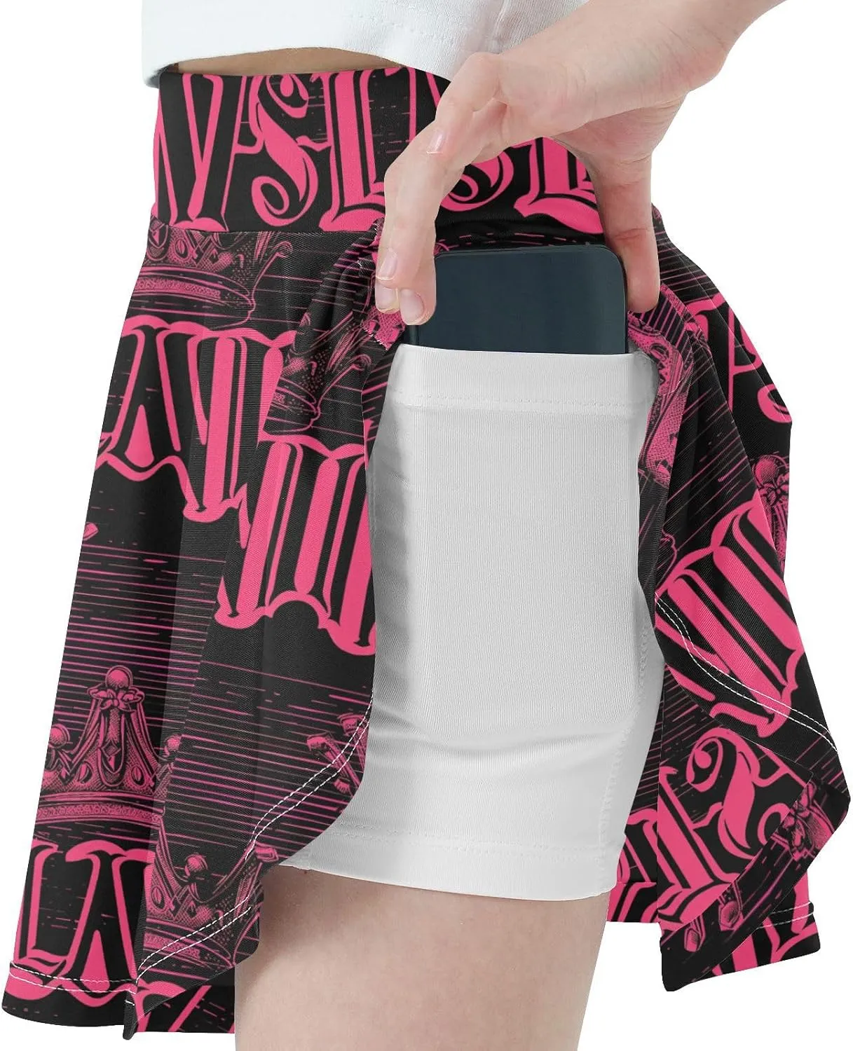 visesunny Girl's Golf Skirt Athletic Pink Black Queen's Crown Tennis Skort Sport Activewear with Double Layer Pockets