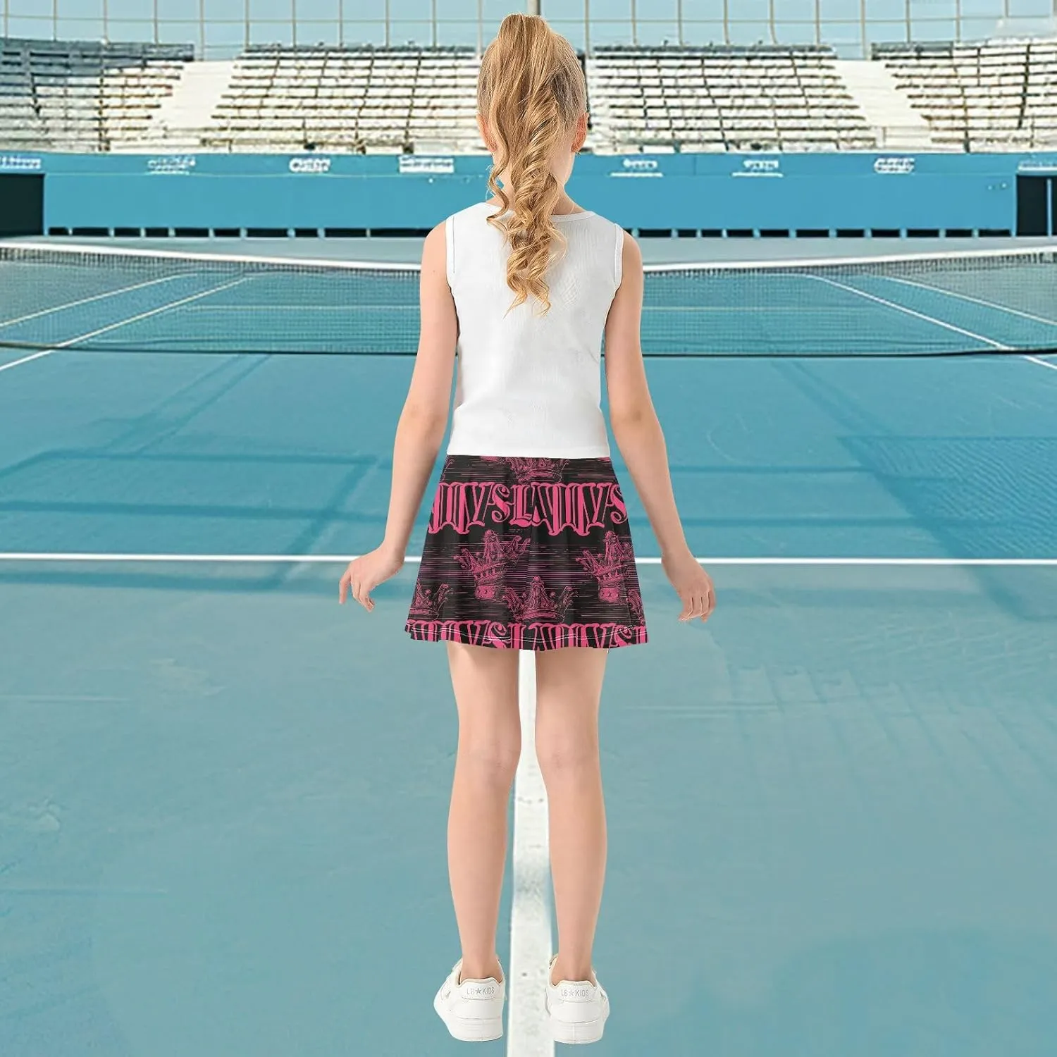visesunny Girl's Golf Skirt Athletic Pink Black Queen's Crown Tennis Skort Sport Activewear with Double Layer Pockets