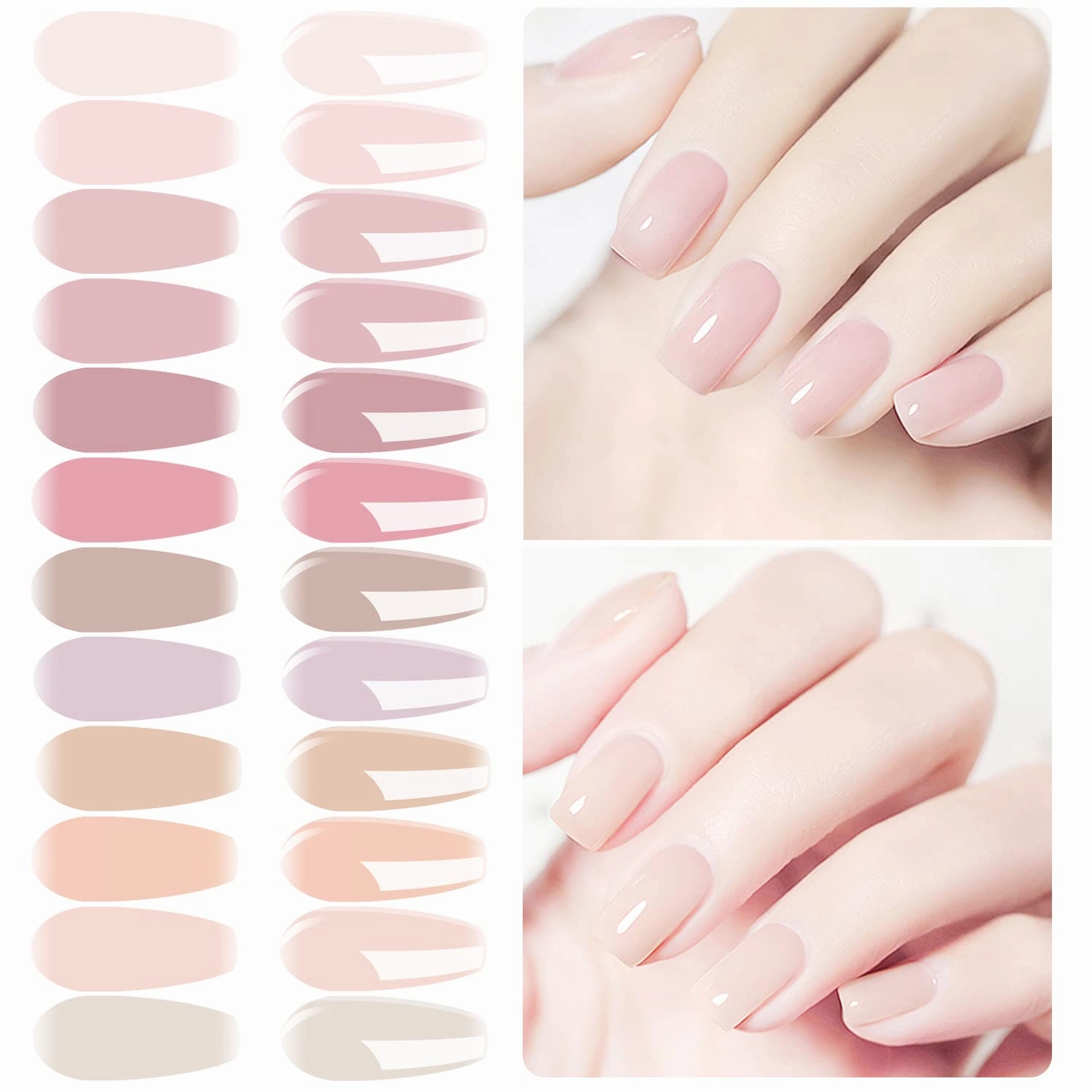 Vishine 12Pcs Sheer Nude Clear Pink Gel Nail Polish Set Jelly Neutral Translucent Nude Tones Colors, Crystal Jelly Nail Gel Milky White Brown, Trendy Nail Art Designs DIY Home Gel Manicure Set