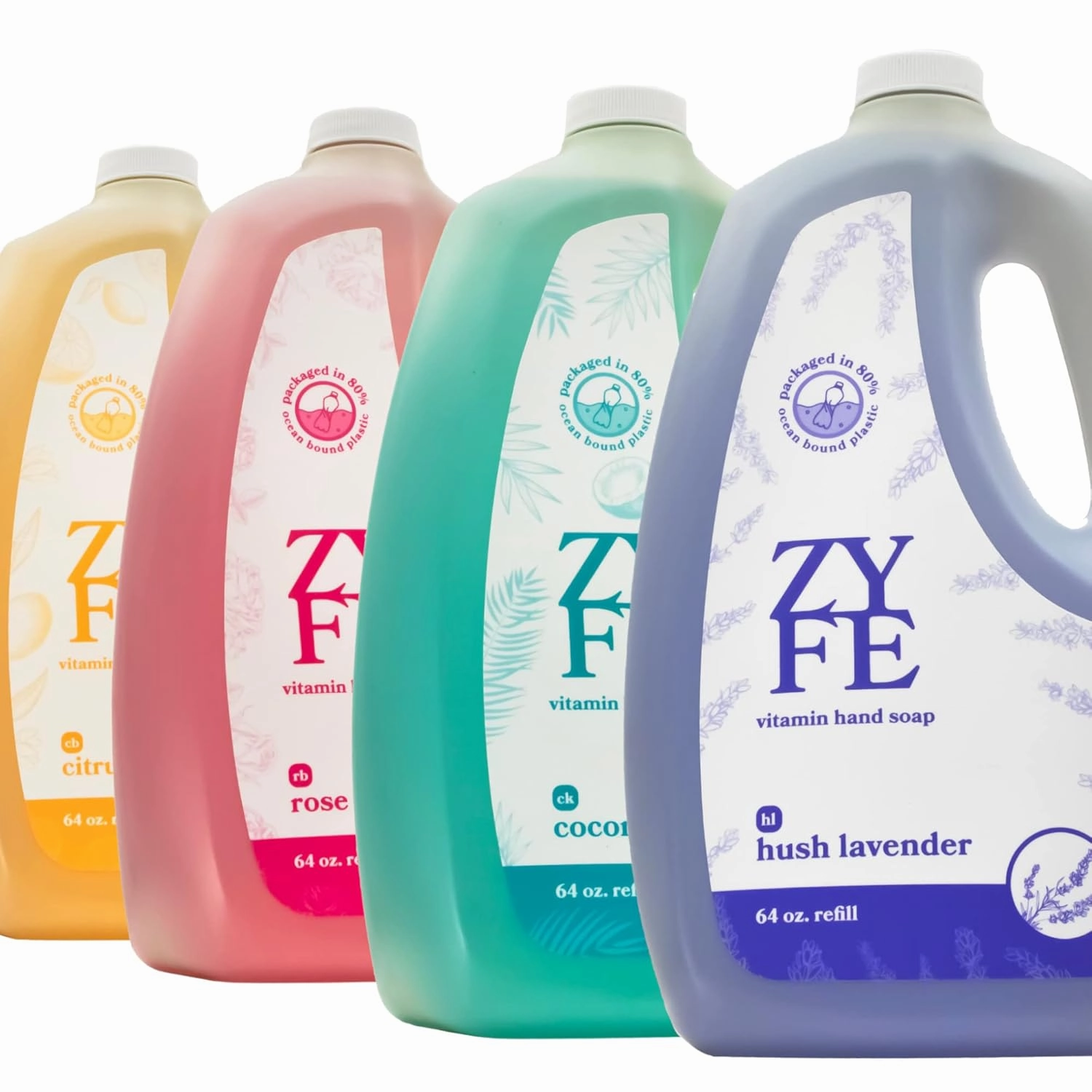 Vitamin Liquid Hand Soap Refill | 4 Fragrance Variety Pack | Natural Plant Derived Moisturizing Handsoap with Essential Oil Fragrance | Soft Hand Wash for Kitchen & Bathroom | Lush Soft Soap 64oz