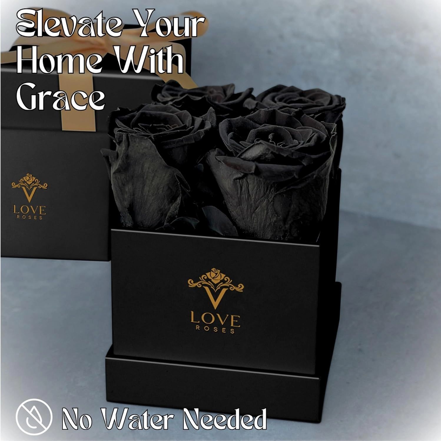 VLove® Forever Roses in a Box | Real Roses Forever Flowers Box | Naturally Preserved Flowers | Preserved Rose Box | Eternal Rose That Last A Year | Rosas Eternas | Eternal Rose Gifts for Her (Black)