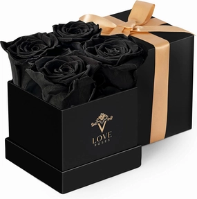 VLove® Forever Roses in a Box | Real Roses Forever Flowers Box | Naturally Preserved Flowers | Preserved Rose Box | Eternal Rose That Last A Year | Rosas Eternas | Eternal Rose Gifts for Her (Black)