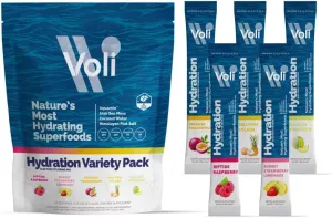 Voli Hydration Electrolytes Powder Packets - Drink Mix - Variety Pack, 15 Ct - Superfoods & Minerals - Coconut Water, Aquamin Magnesium, Himalayan Pink Salt & Irish Sea Moss - No Added Sugar