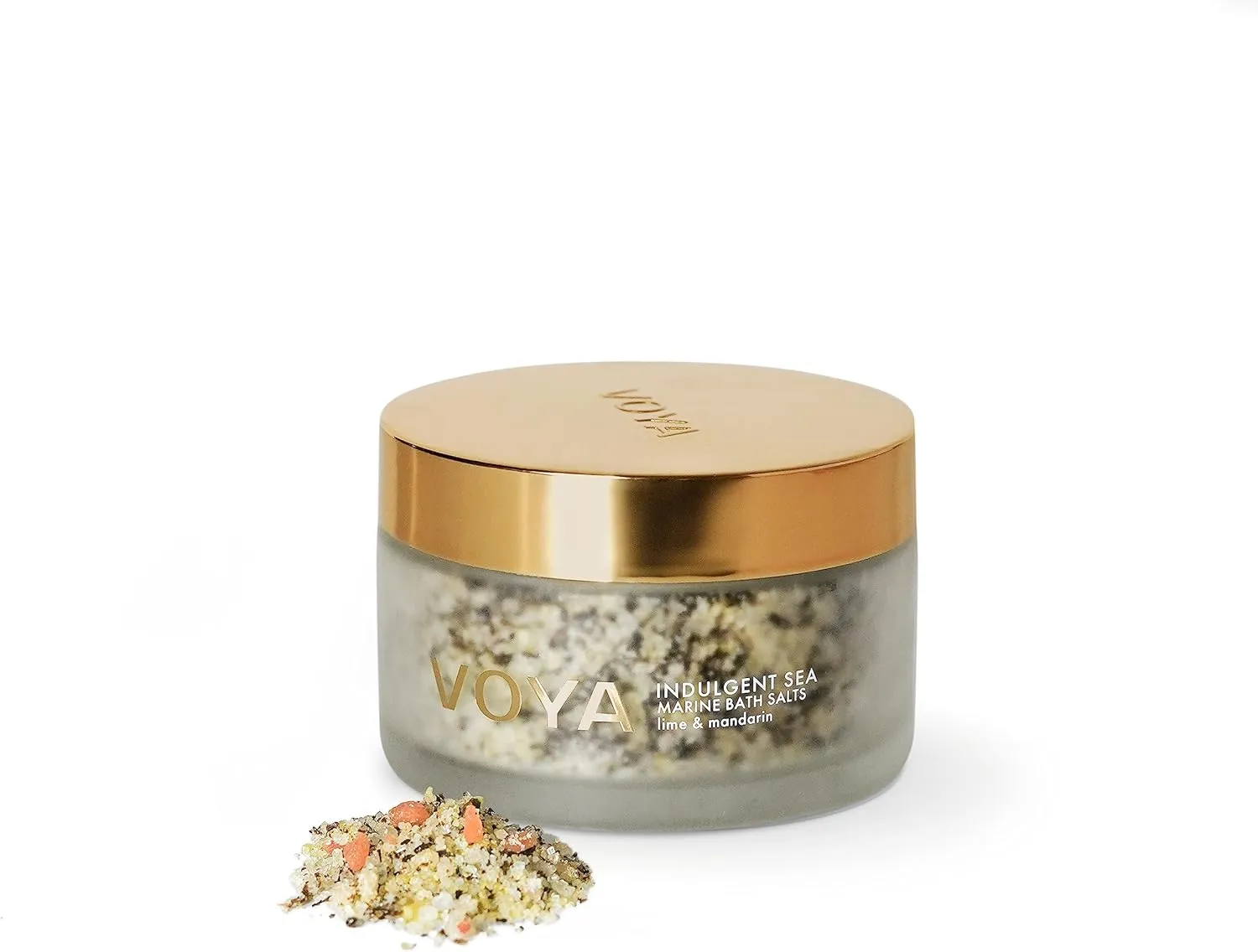 VOYA Indulgent Sea Marine Bath Salts with Magnesium, Fucus Serratus Seaweed, Epsom Salts, & Himalayan Pink Rock Salts. Relieve Stress & Relax Muscles | Infused with Natural Essential Oils – 8.82 OZ