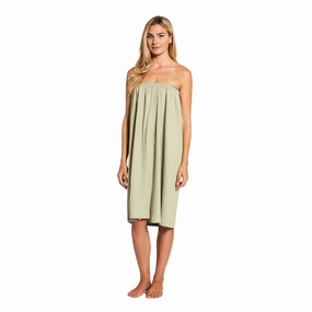 Waffle Weave Long Spa Wrap, Simple Body Wrap, Luxurious Waffle Weave Knit, One Size Fits Most, Generous Length, Elasticized Top with touch-and-close fasteners at Top and Waist, Sage