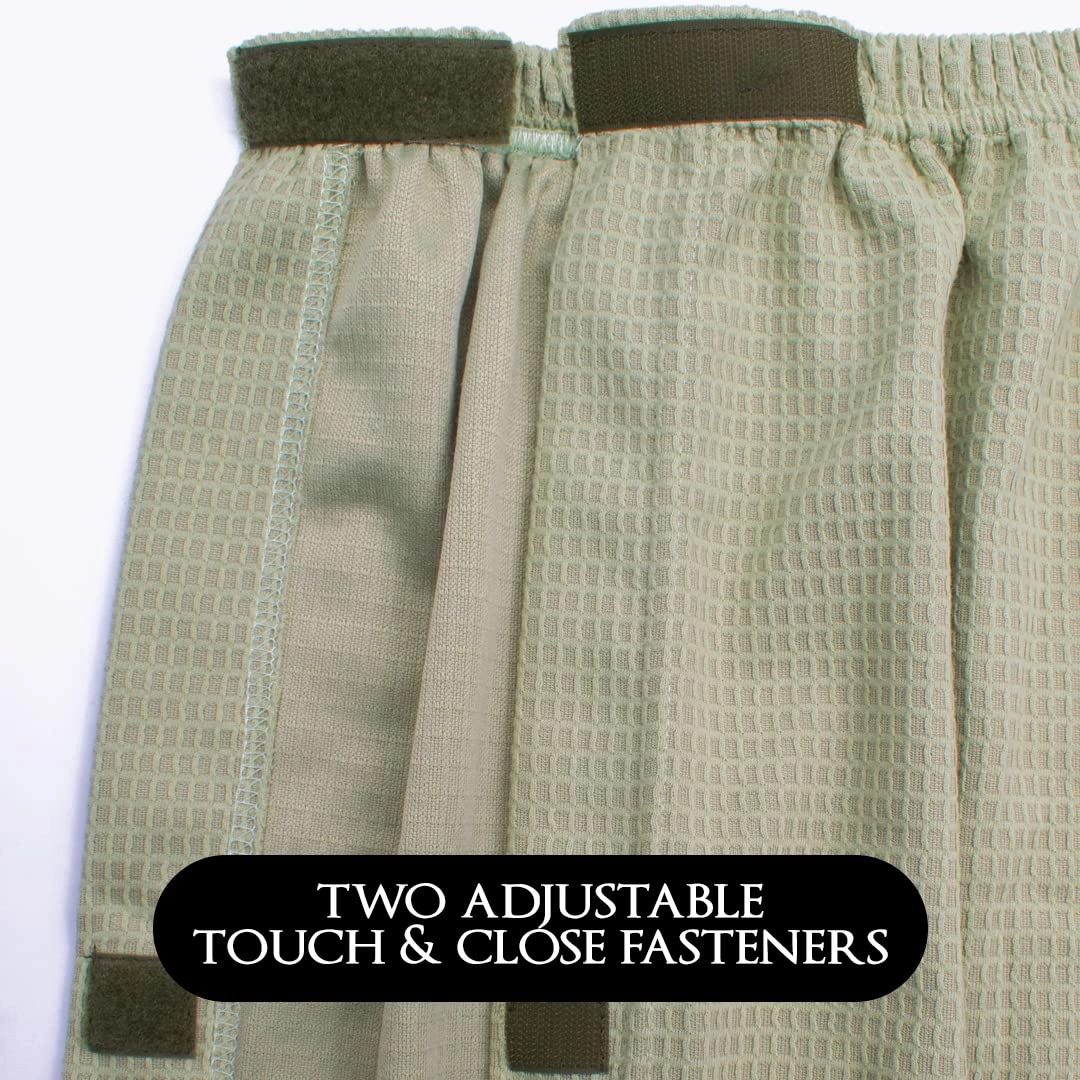 Waffle Weave Long Spa Wrap, Simple Body Wrap, Luxurious Waffle Weave Knit, One Size Fits Most, Generous Length, Elasticized Top with touch-and-close fasteners at Top and Waist, Sage