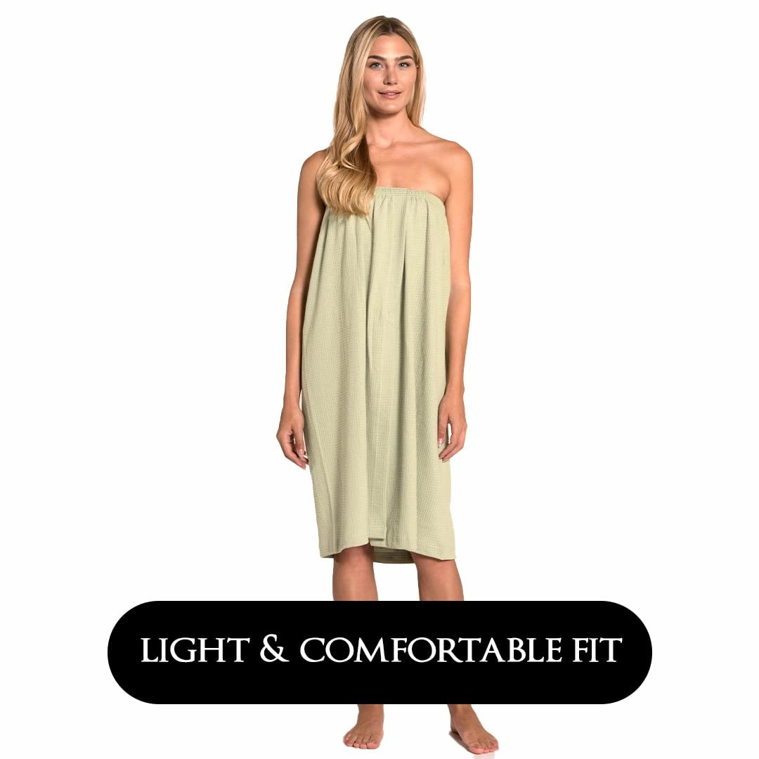 Waffle Weave Long Spa Wrap, Simple Body Wrap, Luxurious Waffle Weave Knit, One Size Fits Most, Generous Length, Elasticized Top with touch-and-close fasteners at Top and Waist, Sage