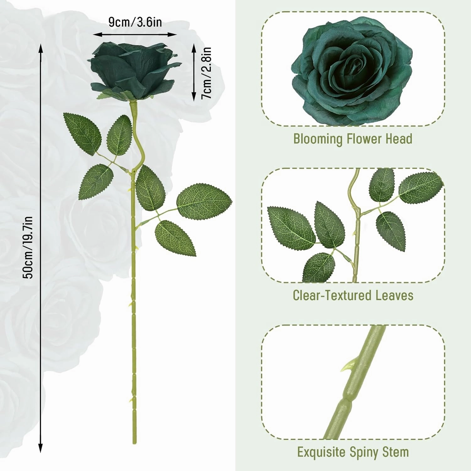 Waipfaru 16 Pcs St Patricks Day Roses, Long Stem Fake Roses Artificial Flowers, Silk Flowers for Valentines, Roses Bouquet Peacock Green Home Decor