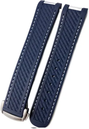 Watch Band for Omega 300 AT150 DE Ville SPEEDMASTER Soft Silicone Rubber Watch Strap Watch Accessories Watch Bracelet (Color : Blue White Line, Size : 20MM-Gold)
