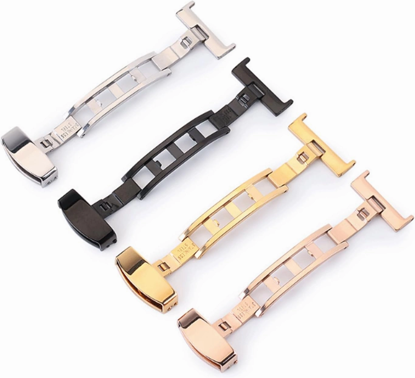 Watch Band Watch Strap Stainless Steel Solid Double Push Button Fold Watch Buckle Butterfly Deployment Clasp Watch Strap 12-24mm Watch Straps