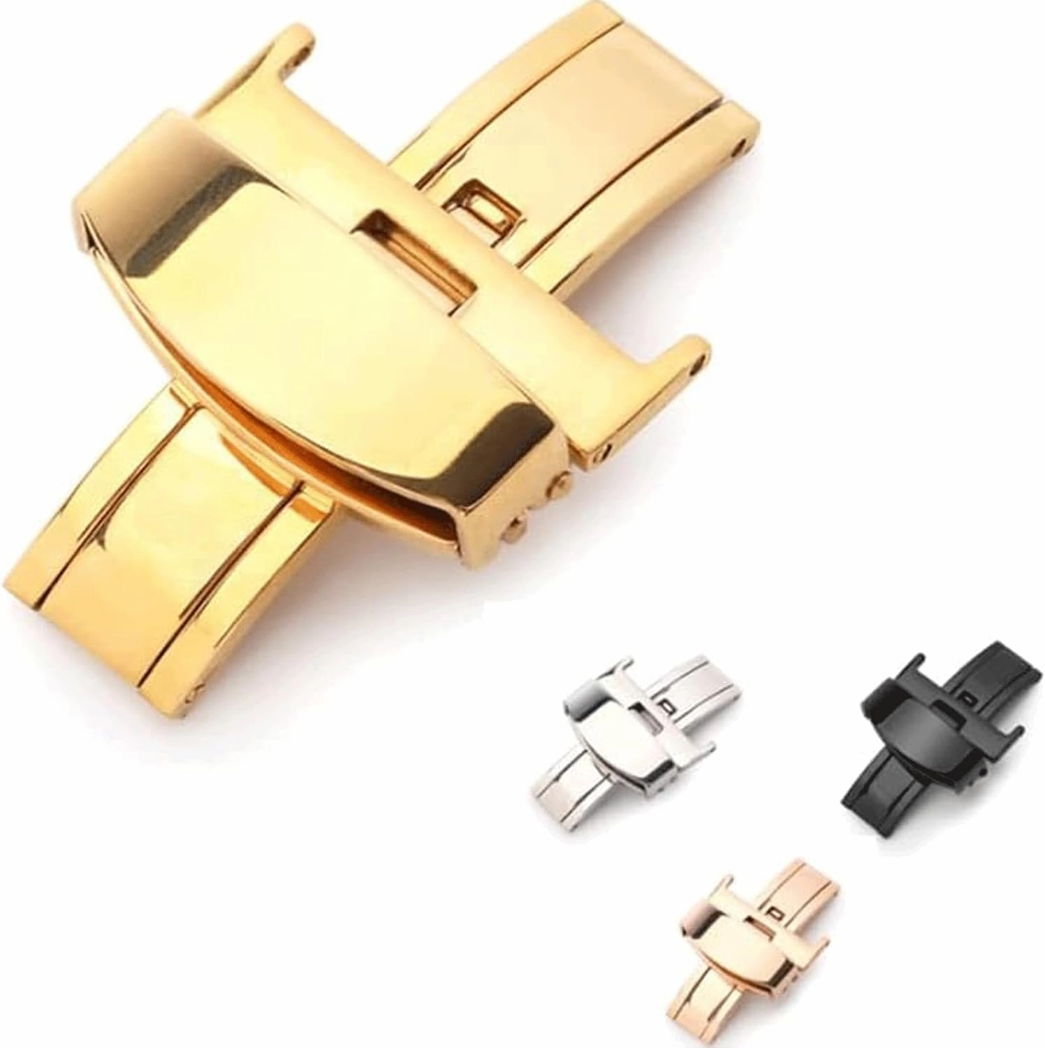 Watch Band Watch Strap Stainless Steel Solid Double Push Button Fold Watch Buckle Butterfly Deployment Clasp Watch Strap 12-24mm Watch Straps