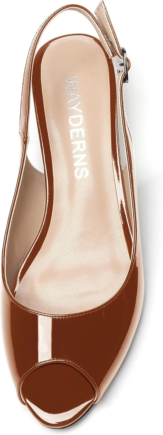 WAYDERNS Women's Peep Toe Patent Leather Ankle Strap Slingback Kitten Heels Low Heel Pumps Evening Work Dress Shoes 1.5 Inch