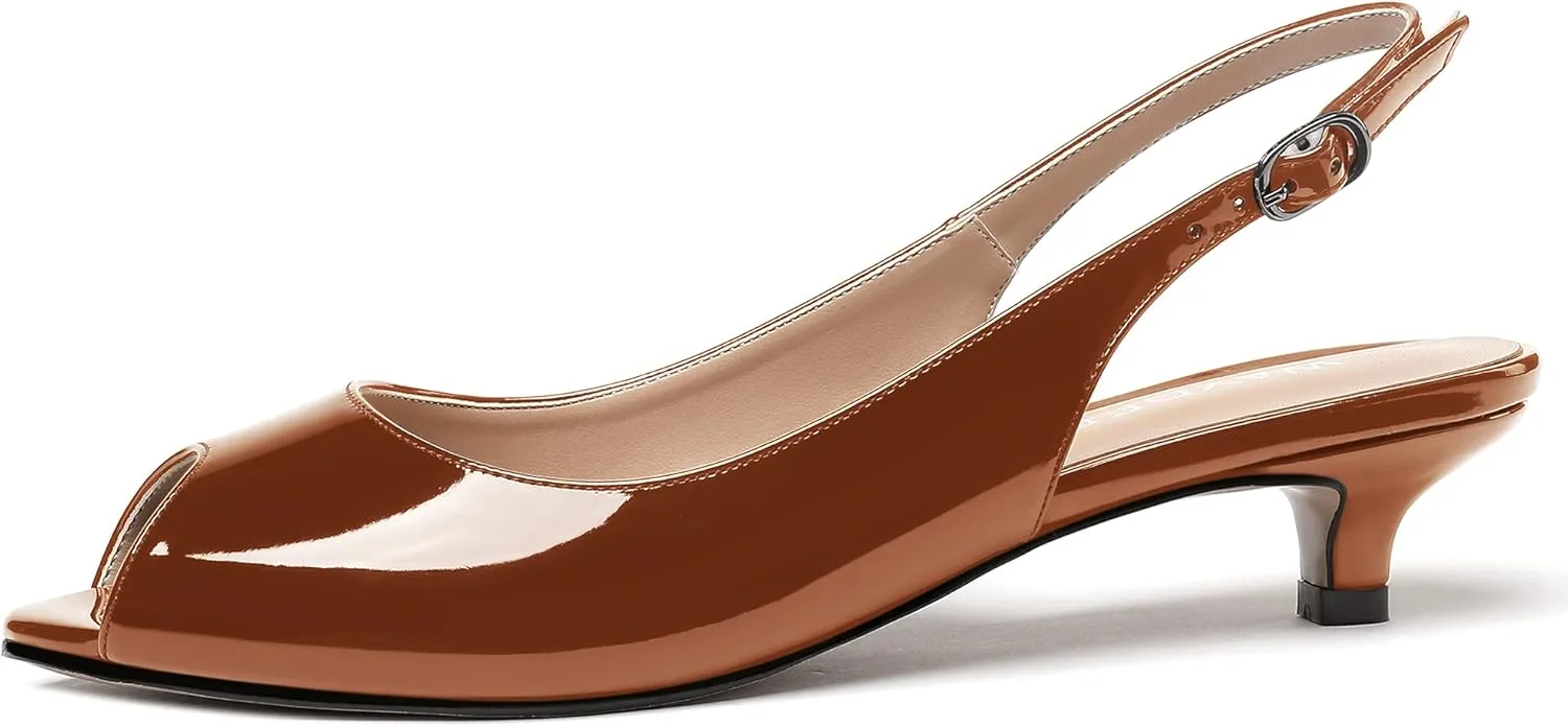 WAYDERNS Women's Peep Toe Patent Leather Ankle Strap Slingback Kitten Heels Low Heel Pumps Evening Work Dress Shoes 1.5 Inch