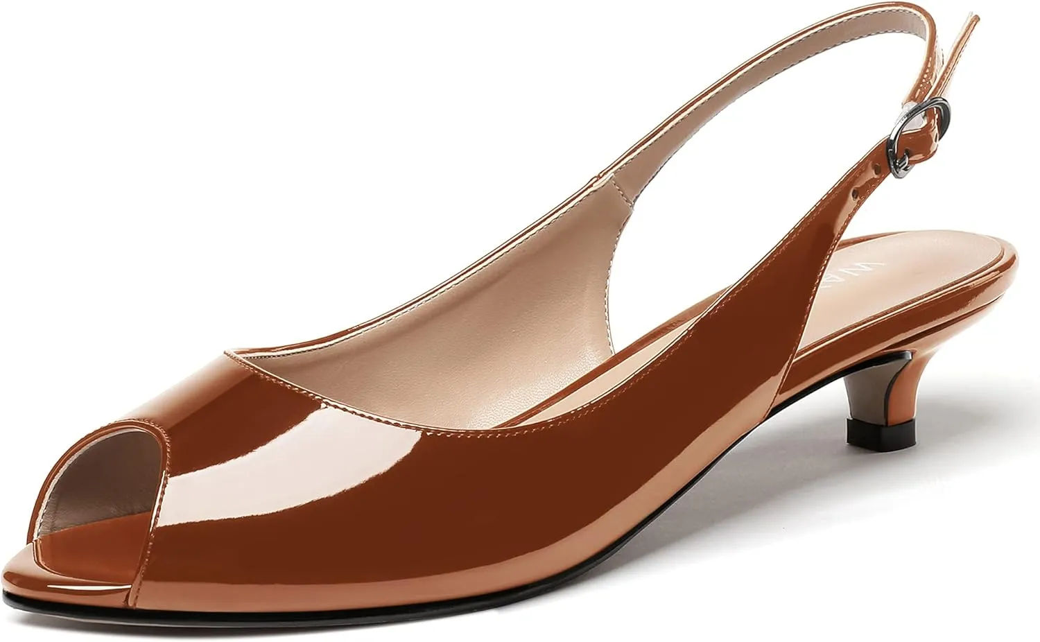 WAYDERNS Women's Peep Toe Patent Leather Ankle Strap Slingback Kitten Heels Low Heel Pumps Evening Work Dress Shoes 1.5 Inch