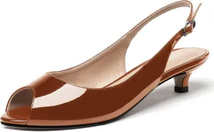 WAYDERNS Women's Peep Toe Patent Leather Ankle Strap Slingback Kitten Heels Low Heel Pumps Evening Work Dress Shoes 1.5 Inch