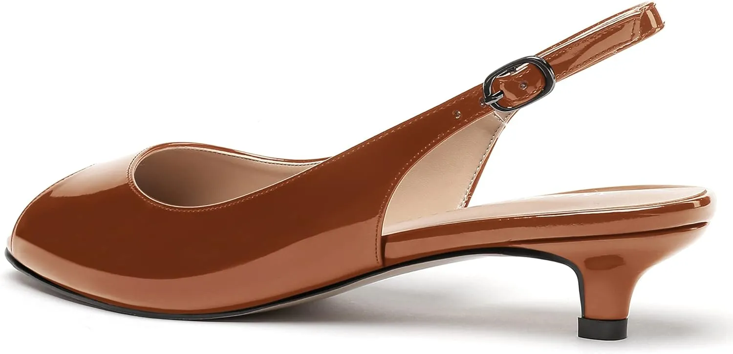 WAYDERNS Women's Peep Toe Patent Leather Ankle Strap Slingback Kitten Heels Low Heel Pumps Evening Work Dress Shoes 1.5 Inch