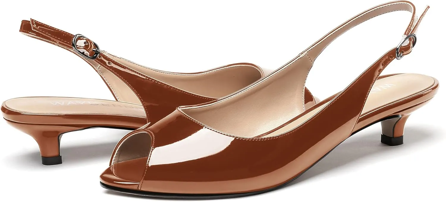 WAYDERNS Women's Peep Toe Patent Leather Ankle Strap Slingback Kitten Heels Low Heel Pumps Evening Work Dress Shoes 1.5 Inch