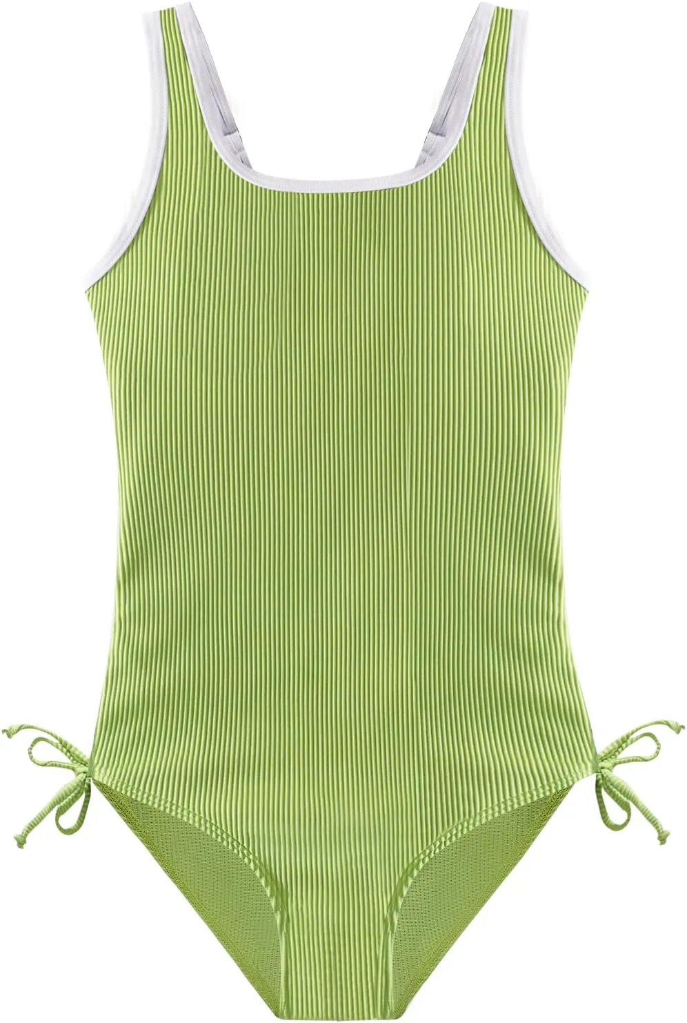 Weixinbuy Girls Swimsuit Ribbed Bathing Suit for Girls Adjustable Strap Color Block Summer Beach One Piece Swimsuit