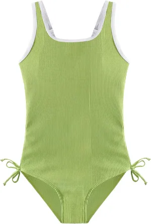Weixinbuy Girls Swimsuit Ribbed Bathing Suit for Girls Adjustable Strap Color Block Summer Beach One Piece Swimsuit